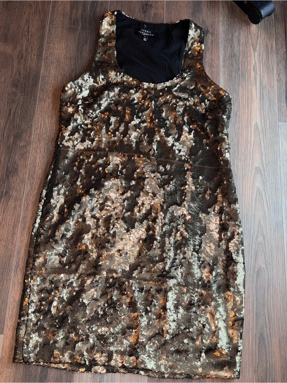 Robert Rodriguez Black and Gold Sequin Tank Mini Dress